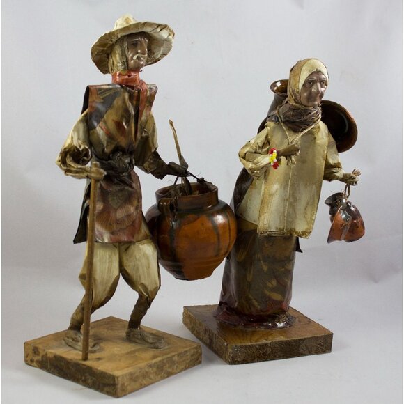 Vintage Handcrafted Papier Mache Mexican Folk Art Figures Dolls Man & Woman - Picture 1 of 12